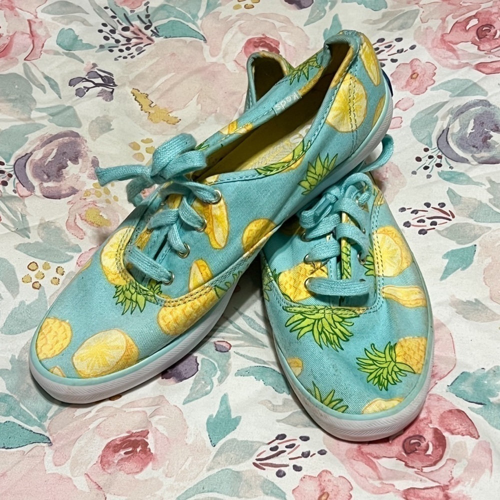 Keds Pineapple Print Blue Canvas Lace Up Shoes Casual Sneakers Women Size 7.5